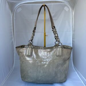 Coach Metallic Taupe Silver Leather Tote
